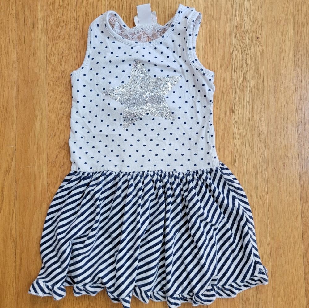 Flapdoodles Girls Black and White Striped and Polka Dot Dress with Sequins Sz 5